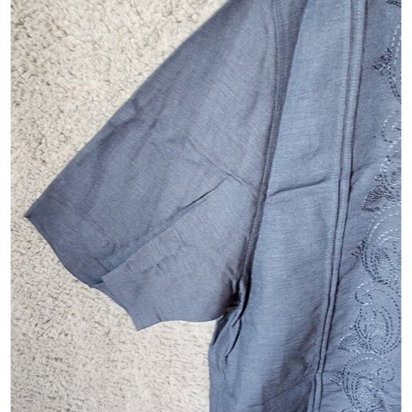 The Havanera Co Blue Embroidered Short Sleeve Button Up Shirt Size L Linen Blend - Picture 5 of 12